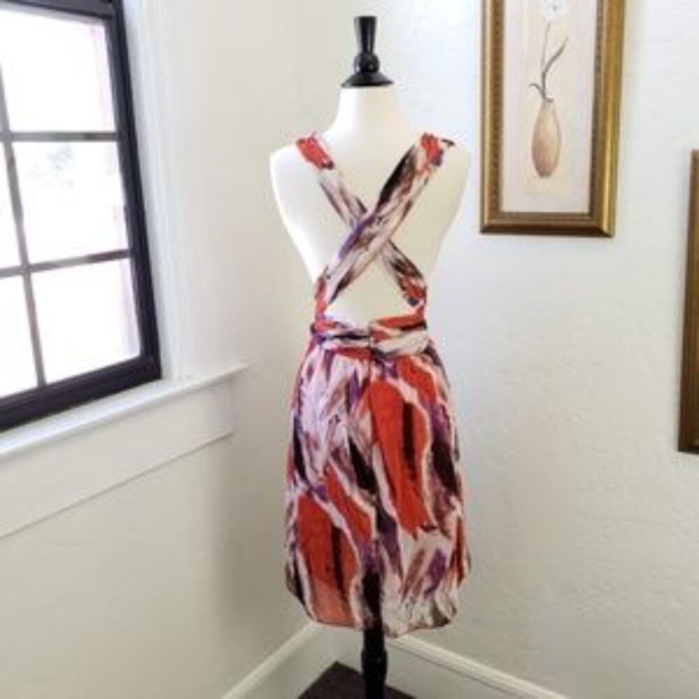Vibrant Red & Purple Abstract Print Sleeveless Dress - Picture 4 of 4